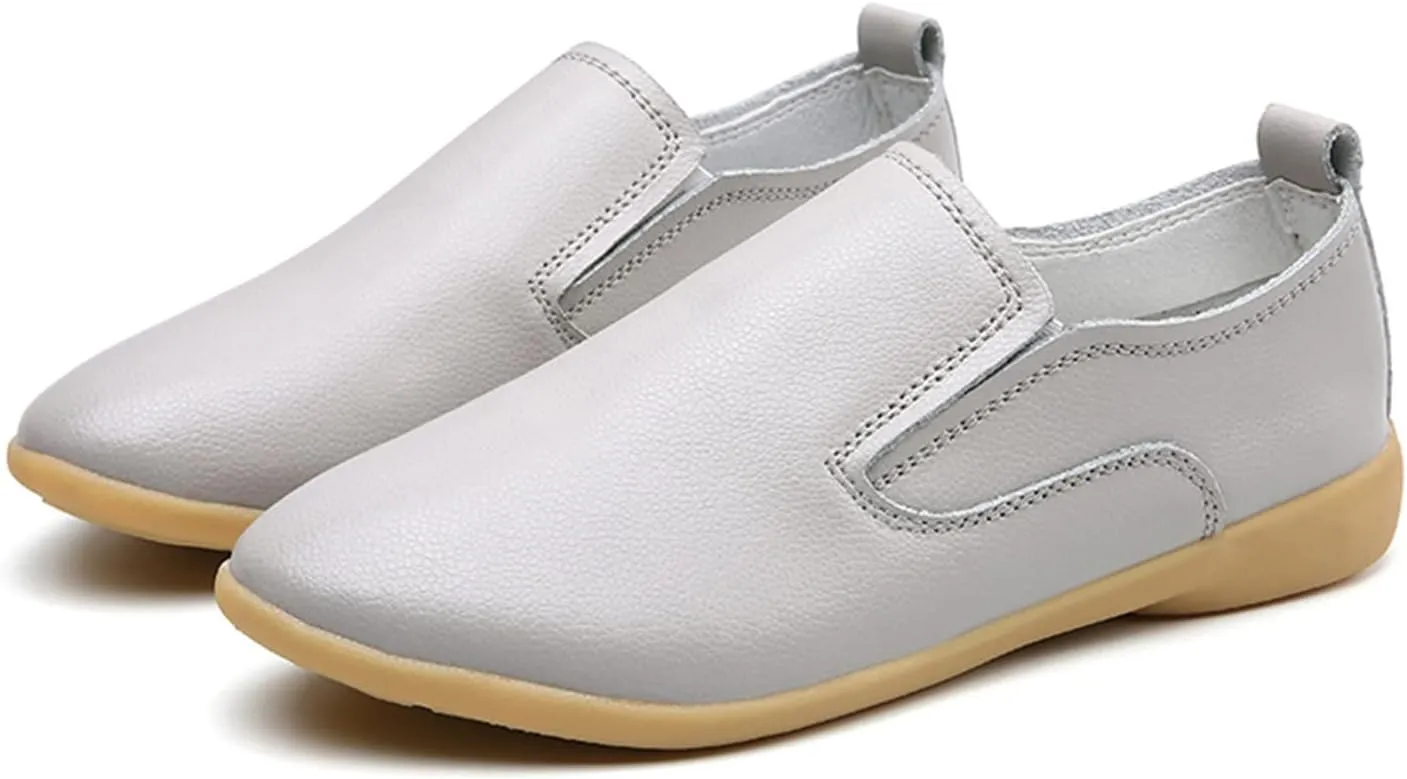 Women's Casual Round Head Moccasin Shoes Comfortable Leather Breathable Loafers Driving Outdoor Walking Nurse Breathable Driving Fashion Soft Shoes