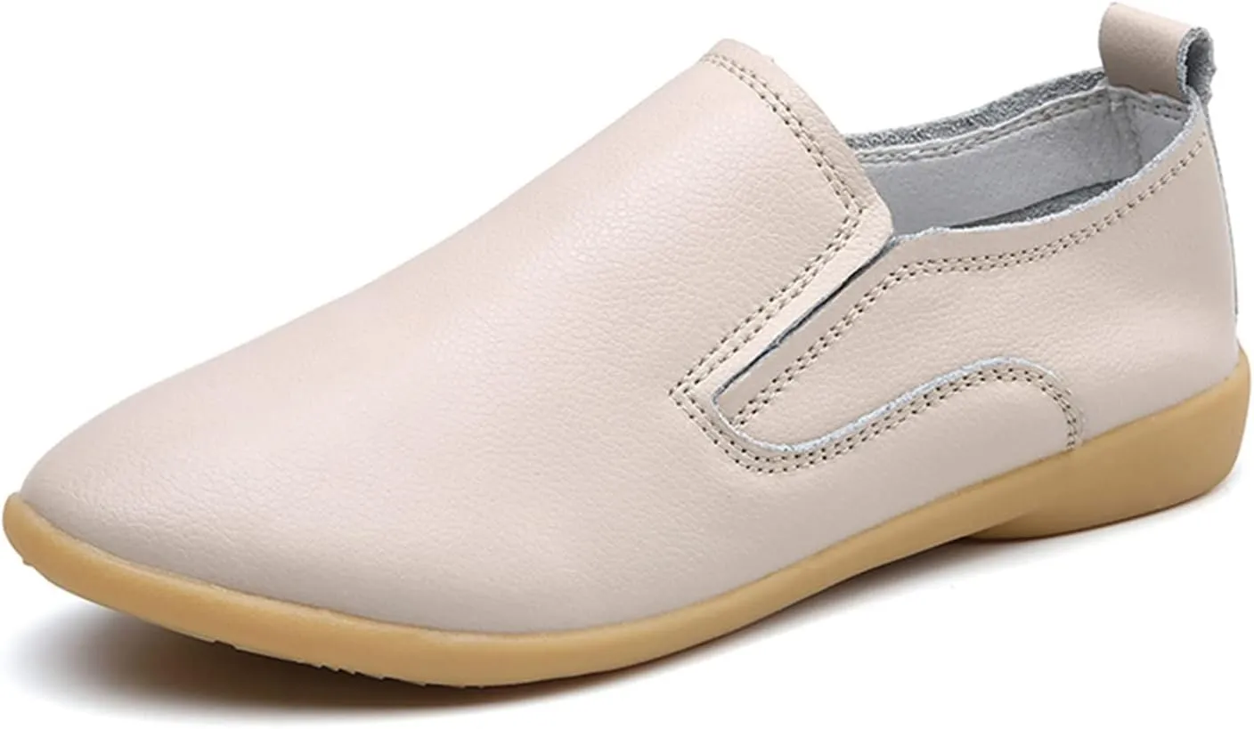 Women's Casual Round Head Moccasin Shoes Comfortable Leather Breathable Loafers Driving Outdoor Walking Nurse Breathable Driving Fashion Soft Shoes