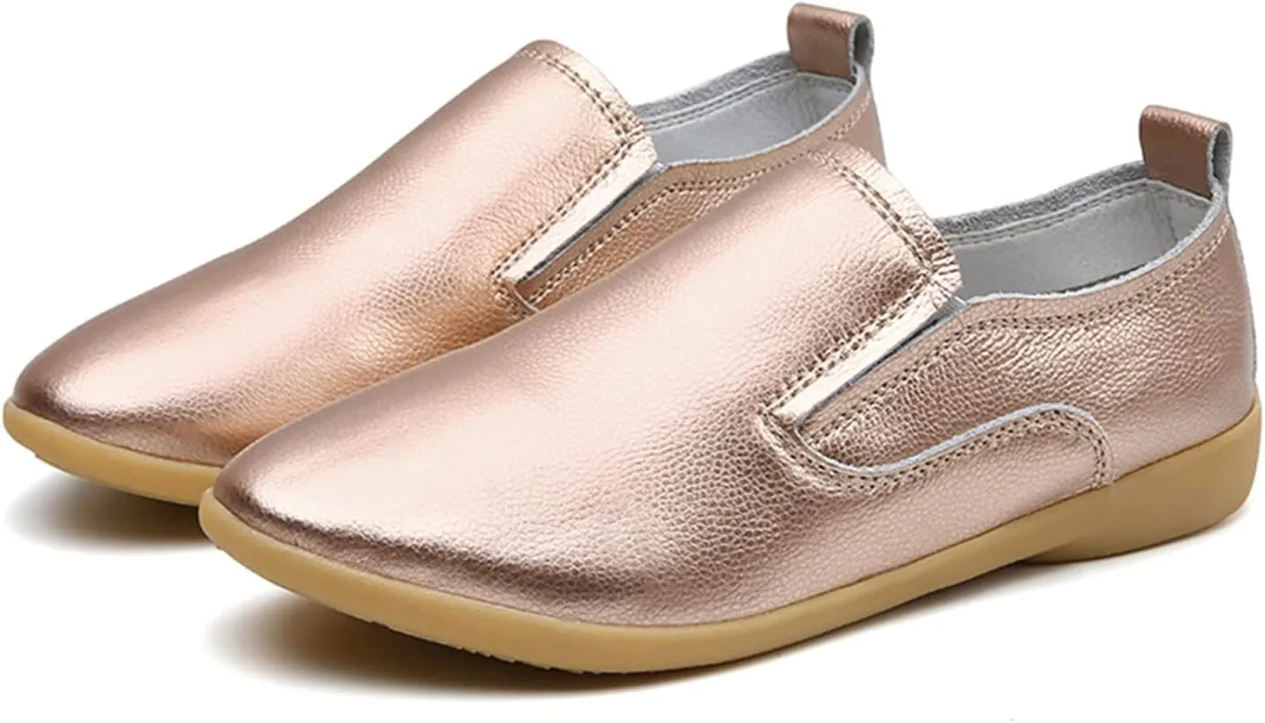 Women's Casual Round Head Moccasin Shoes Comfortable Leather Breathable Loafers Driving Outdoor Walking Nurse Breathable Driving Fashion Soft Shoes