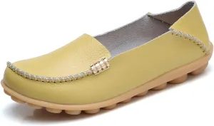 Women's Casual Round Head Moccasin Shoes Comfortable Leather Breathable Loafers Walking Nurse Breathable Driving Fashion Soft Shoes