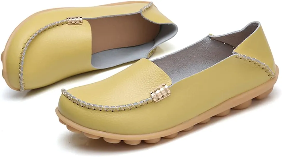 Women's Casual Round Head Moccasin Shoes Comfortable Leather Breathable Loafers Walking Nurse Breathable Driving Fashion Soft Shoes
