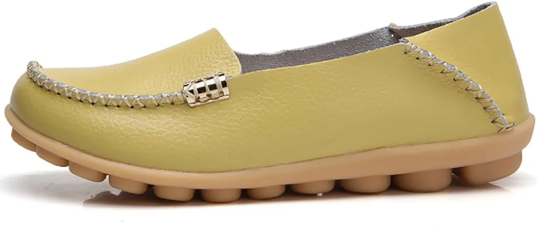 Women's Casual Round Head Moccasin Shoes Comfortable Leather Breathable Loafers Walking Nurse Breathable Driving Fashion Soft Shoes