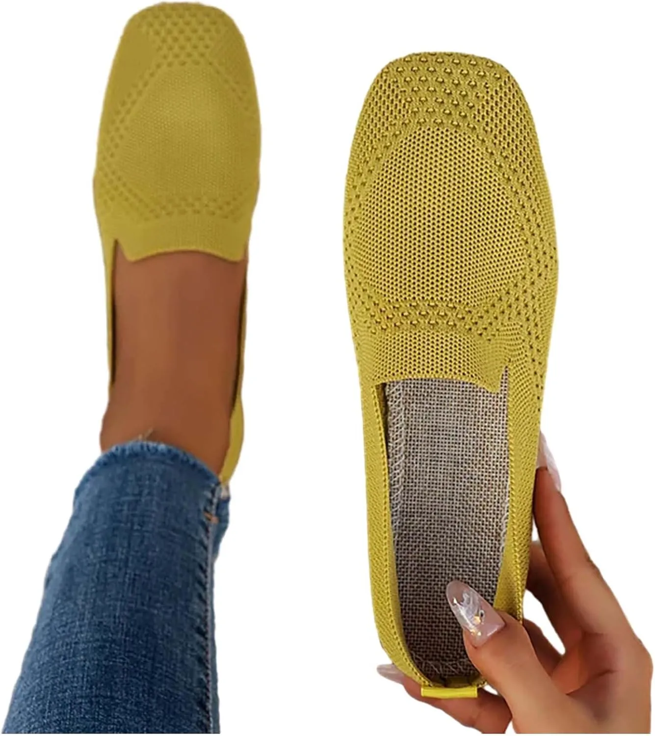 Women's Casual Shoes Knitted Breathable Soft Side Soft Sole Casual Sneakers Mesh Comfortable Casual Shoes Solid Color Round Toe Slip On Lightweight Breathable Flat Bottom