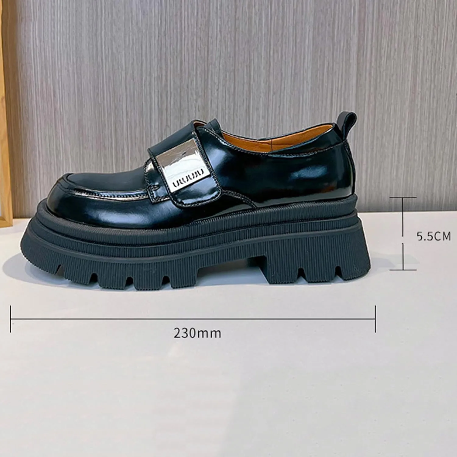 Women's Chunky Heel Slip On Loafers - Classic Retro Platform Business Fashion Single Shoes with Round Toe - Versatile Commuter Women's Shoes,Brown-34