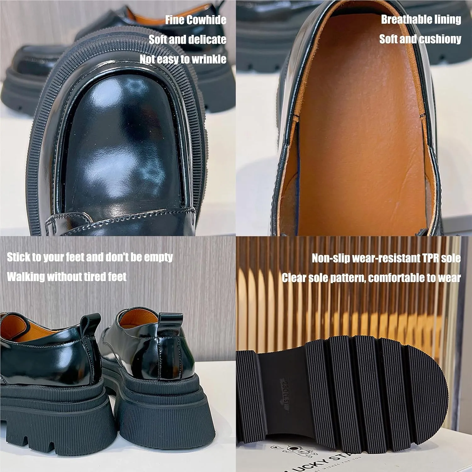 Women's Chunky Heel Slip On Loafers - Classic Retro Platform Business Fashion Single Shoes with Round Toe - Versatile Commuter Women's Shoes,Brown-34