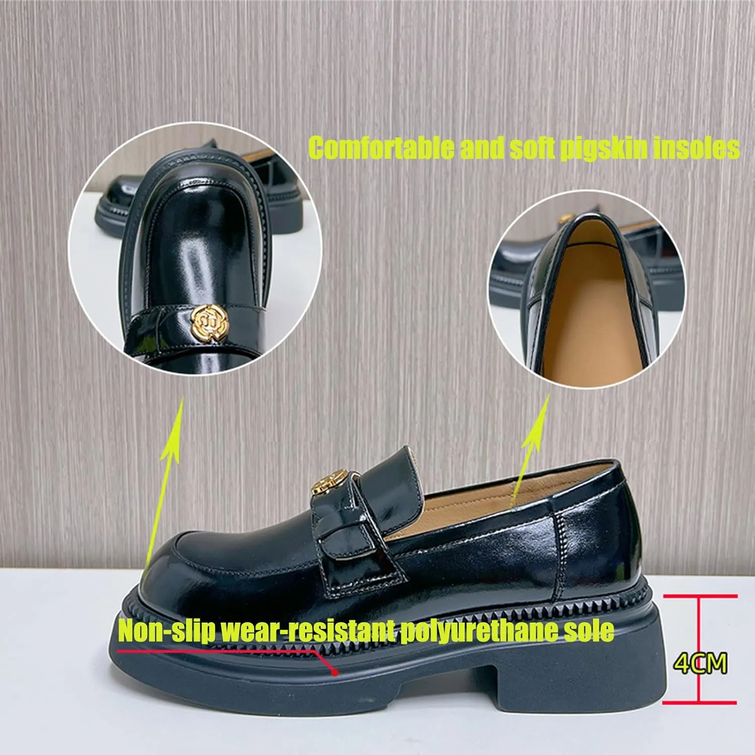 Women's Classic Business Loafers, Chunky Heel Slip On with Round Toe, Fashion Platform Single Shoes for Commuter Retro Look,Brown-34
