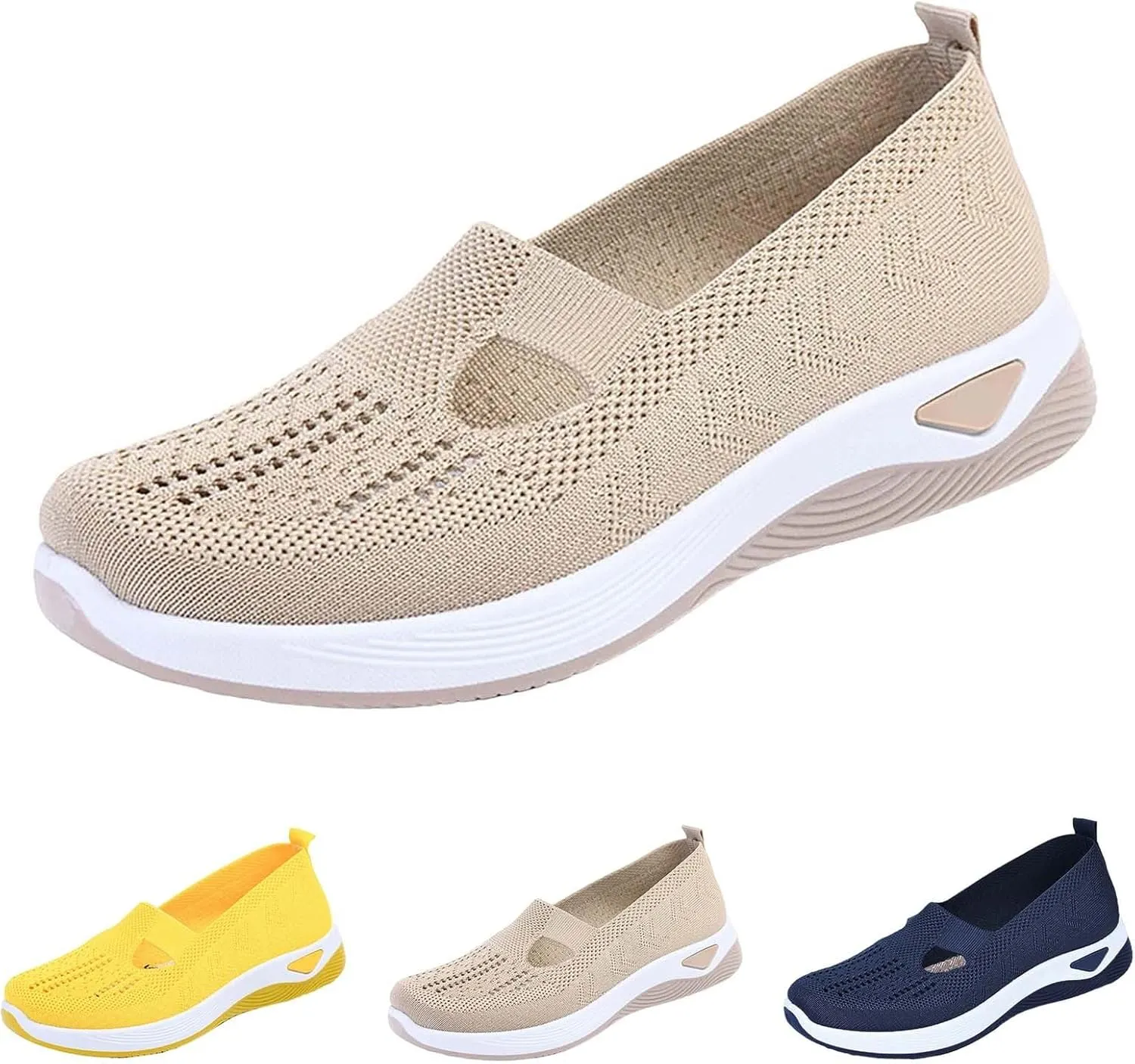 Women's Fashion Sneakers Woven Orthopedic Breathable Soft Shoes Go Walking Slip On Foam Shoes Sneakers with Arch Support Breathable Lightweight Walking Shoe