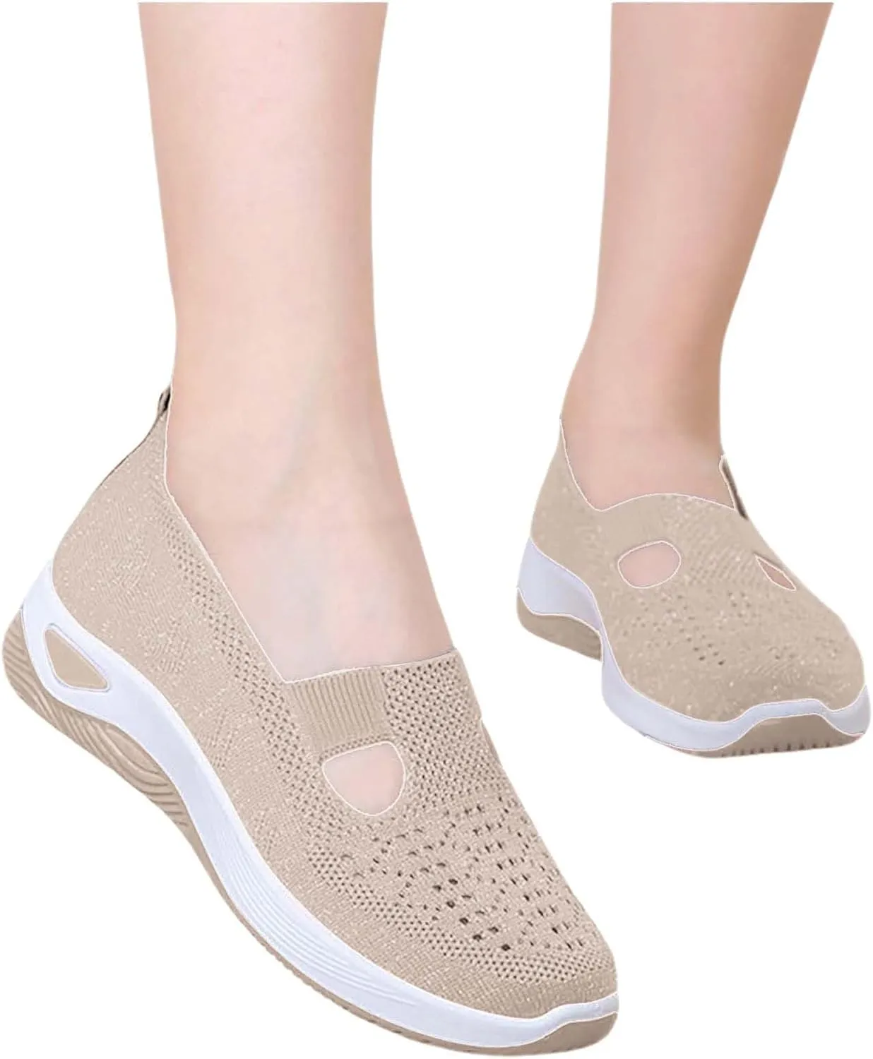 Women's Fashion Sneakers Woven Orthopedic Breathable Soft Shoes Go Walking Slip On Foam Shoes Sneakers with Arch Support Breathable Lightweight Walking Shoe