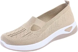 Women's Fashion Sneakers Woven Orthopedic Breathable Soft Shoes Go Walking Slip On Foam Shoes Sneakers with Arch Support Breathable Lightweight Walking Shoe