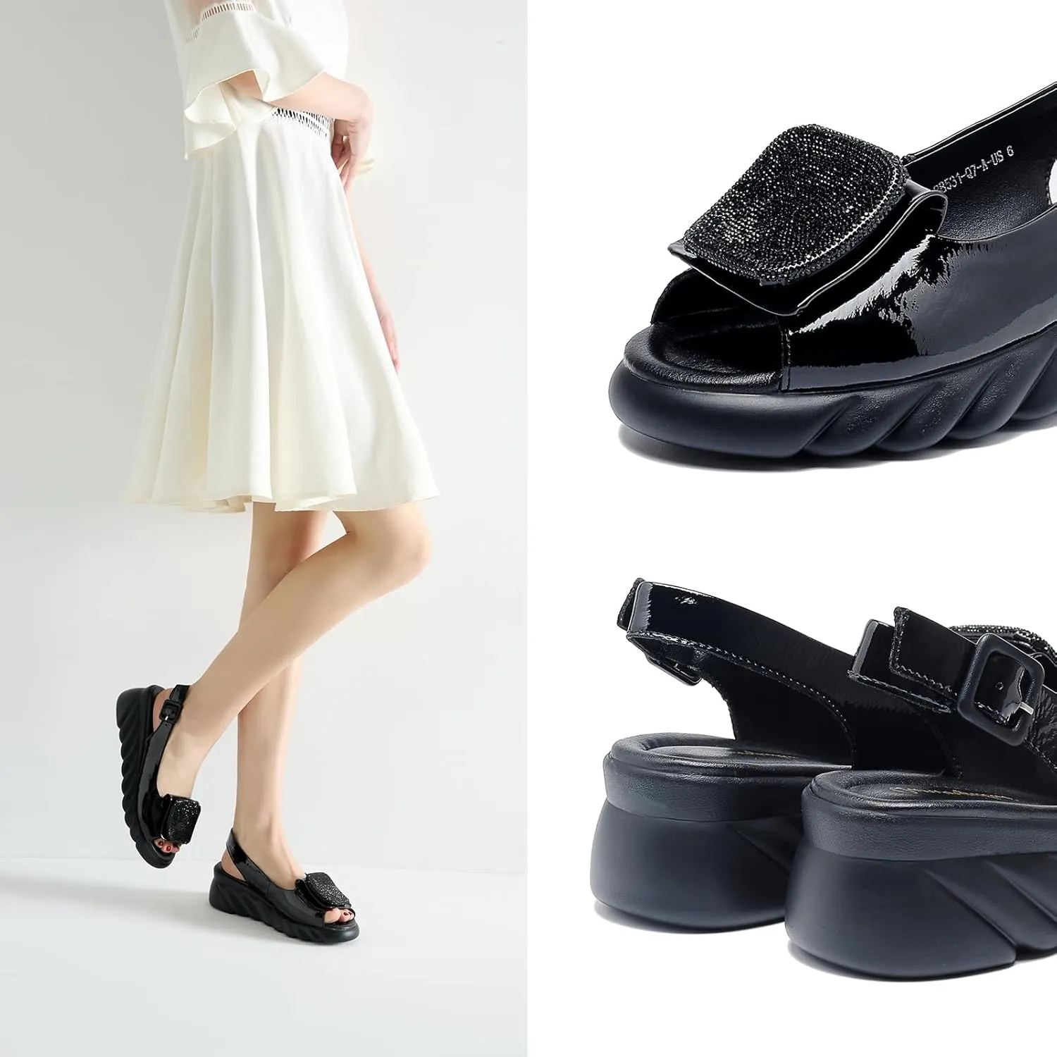 Women's Flat Peep Toe Ankle Strap Slingback Sandals with Rhinestone Accents & Padded Comfort – Street Style Shoes