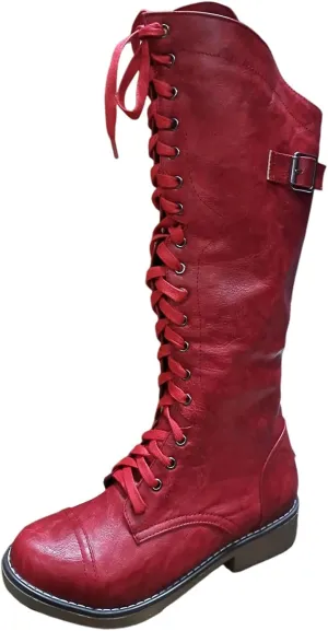 Womens Knee High Chunky Heel Boots Faux Suede Pointed Toe Side Zipper Boots Chelsea Chukka Cowboy Chunky Western Side Zipper