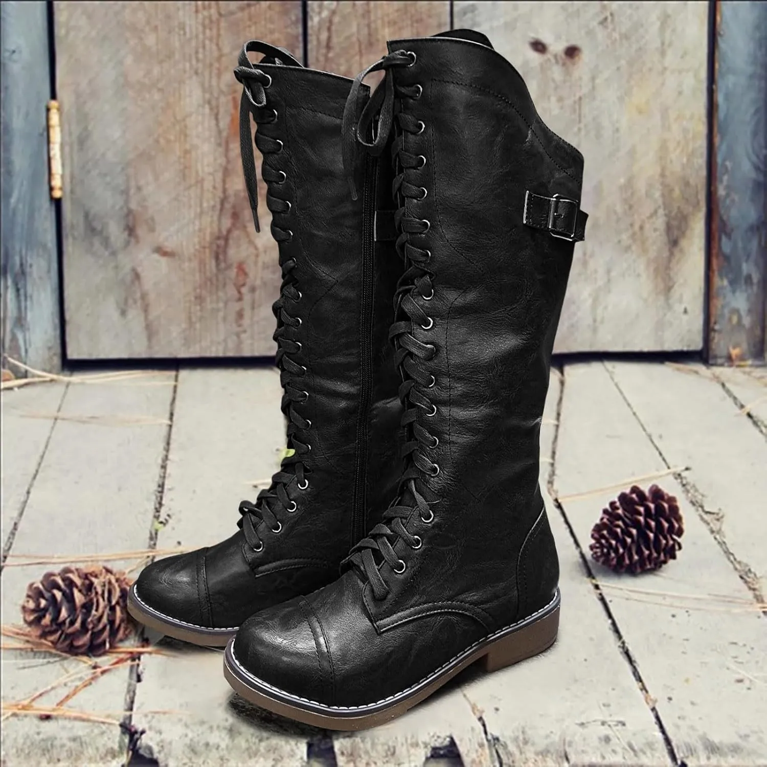 Womens Knee High Chunky Heel Boots Faux Suede Pointed Toe Side Zipper Boots Chelsea Chukka Cowboy Chunky Western Side Zipper