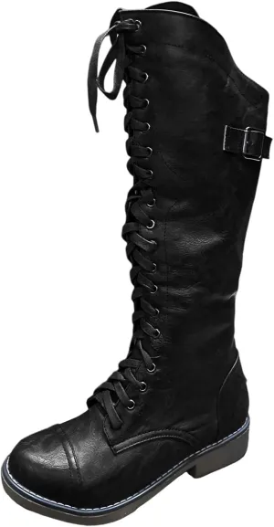 Womens Knee High Chunky Heel Boots Faux Suede Pointed Toe Side Zipper Boots Chelsea Chukka Cowboy Chunky Western Side Zipper
