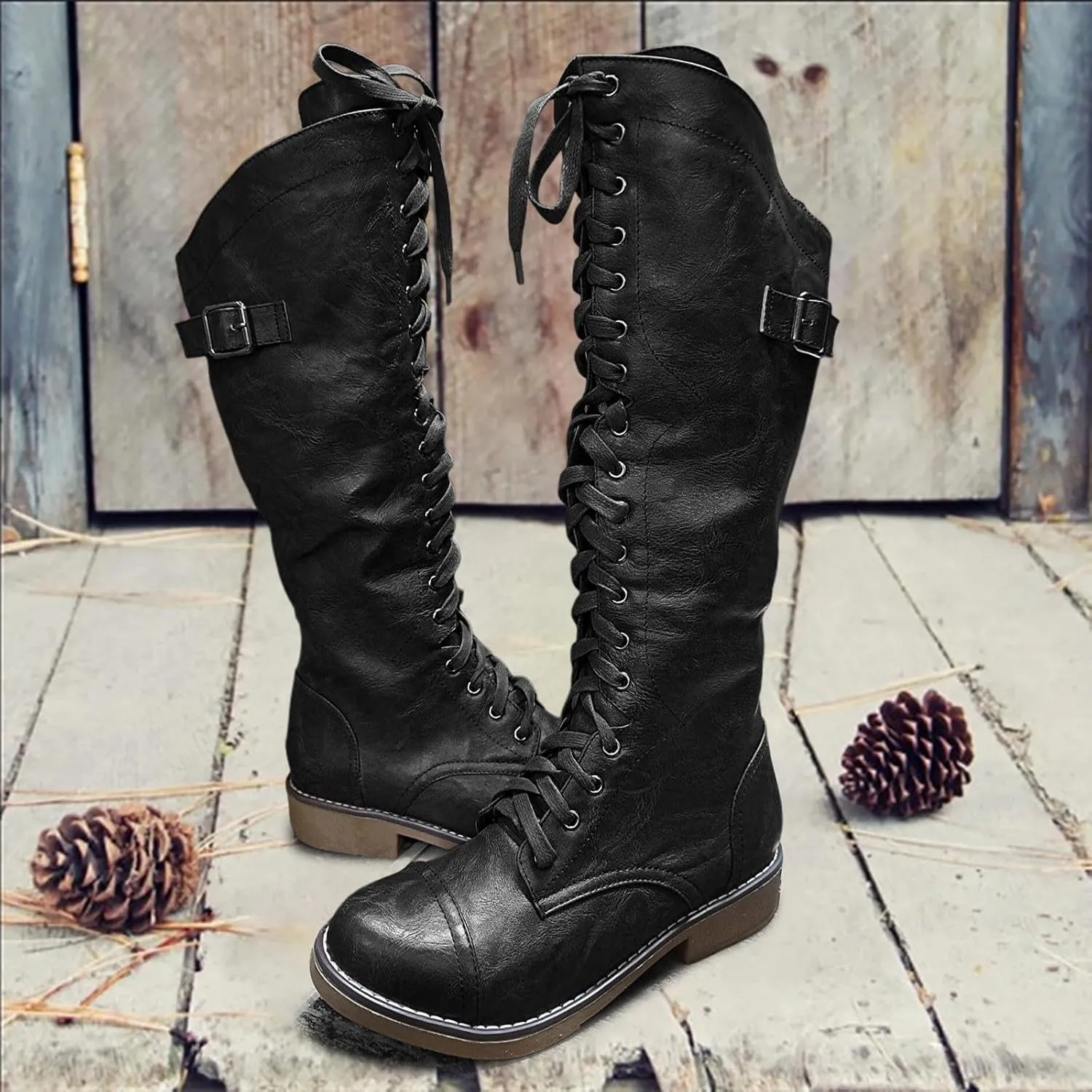 Womens Knee High Chunky Heel Boots Faux Suede Pointed Toe Side Zipper Boots Chelsea Chukka Cowboy Chunky Western Side Zipper