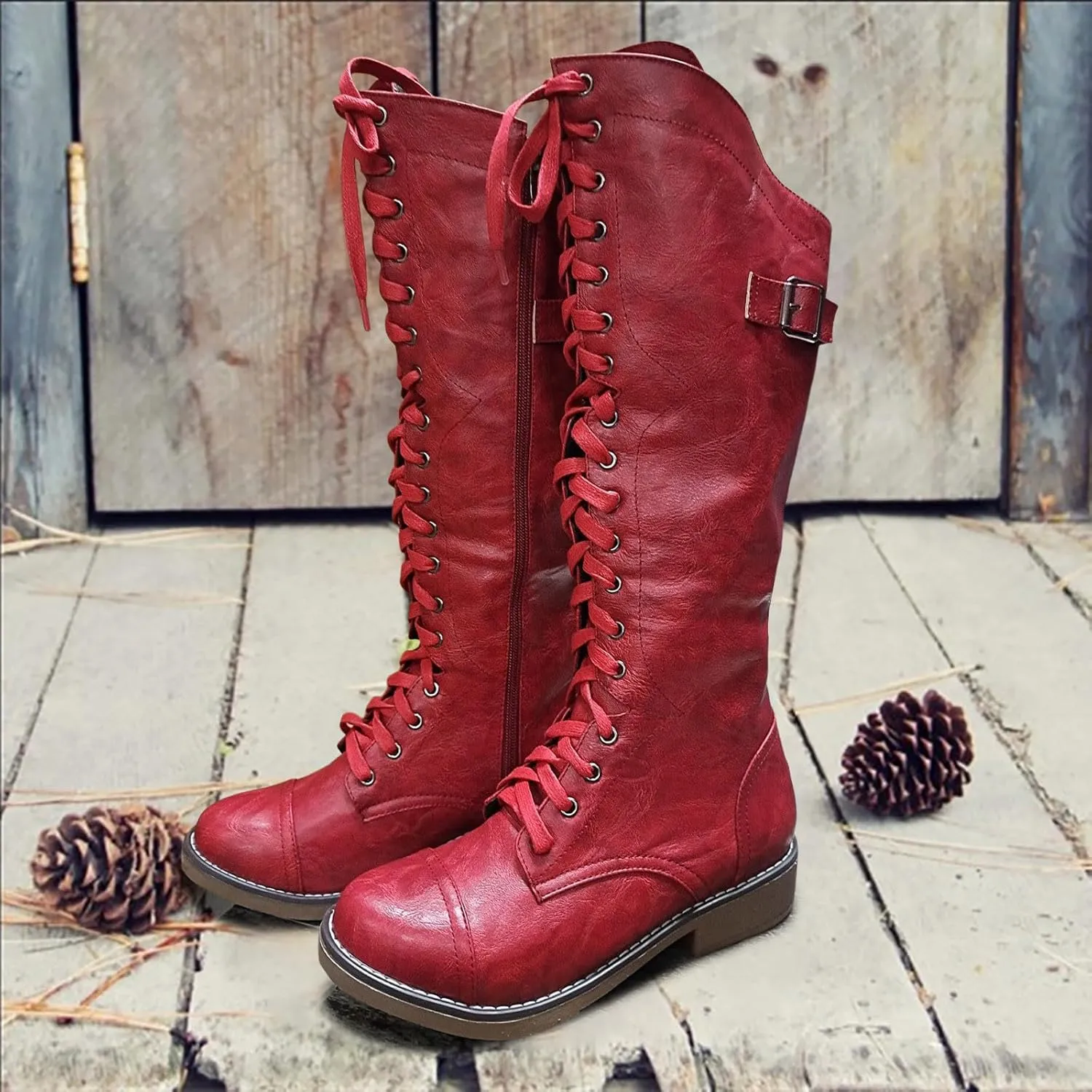 Womens Knee High Chunky Heel Boots Faux Suede Pointed Toe Side Zipper Boots Chelsea Chukka Cowboy Chunky Western Side Zipper