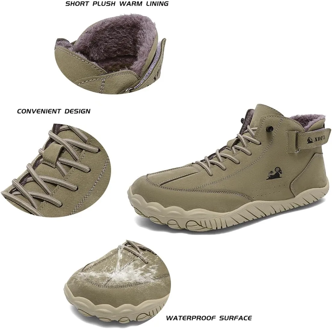Womens Mens Barefoot Boots Shoes,High Top Wide Toe Box Zero Drop Minimalist Hiking Boots,Unisex Snow Boots Winter Shoes With Warm Fur,Waterproof Anti-Slip 38-45EU