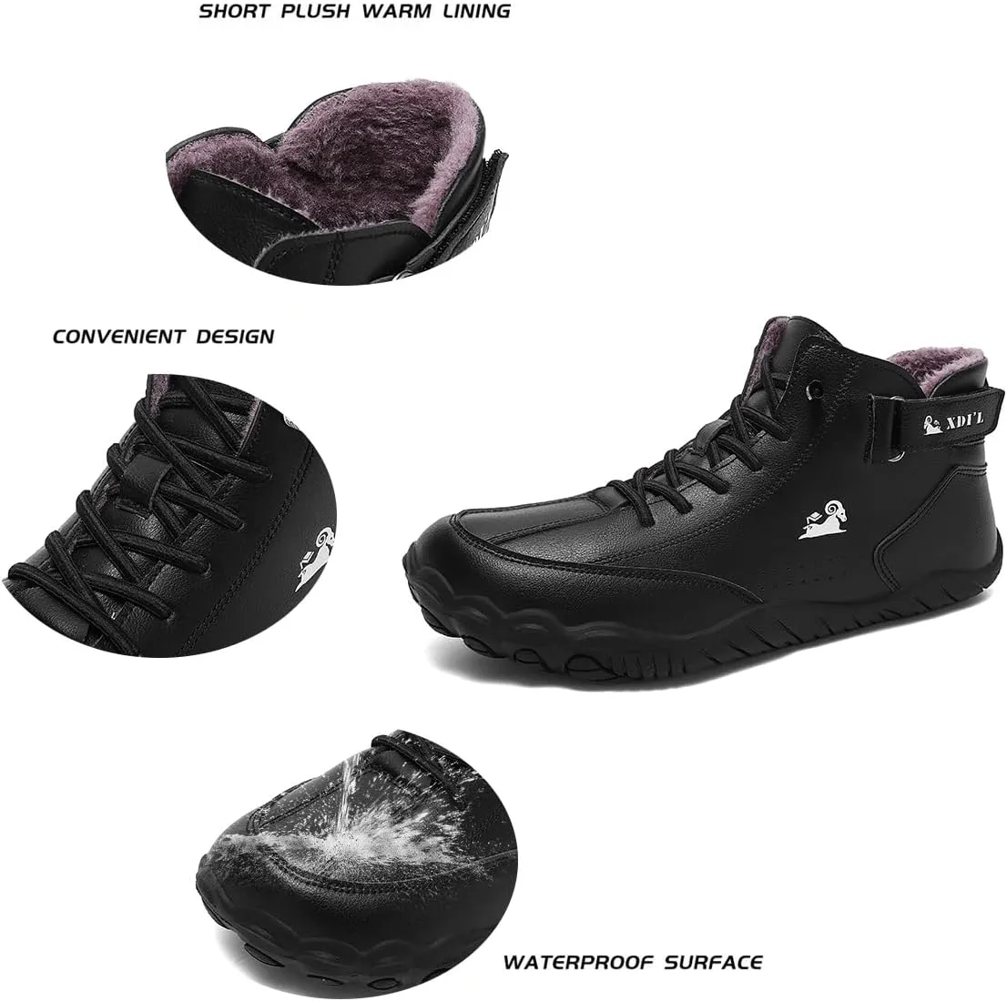 Womens Mens Barefoot Boots Shoes,High Top Wide Toe Box Zero Drop Minimalist Hiking Boots,Unisex Snow Boots Winter Shoes With Warm Fur,Waterproof Anti-Slip 38-45EU