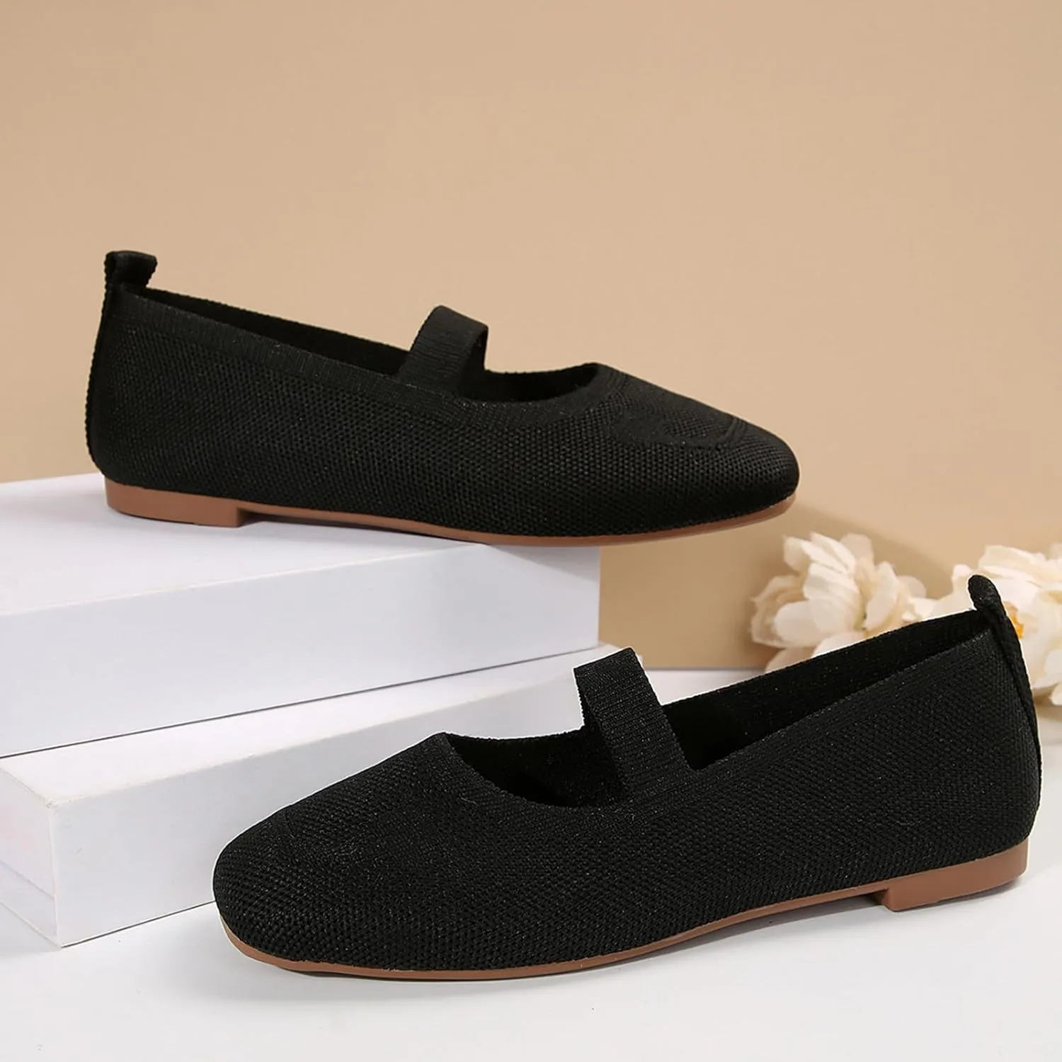 Women's Non-Slip Orthopedic Flats Shoes with Round Toe, Knit Mesh Breathable Arch Support Casual Shoes for Walking