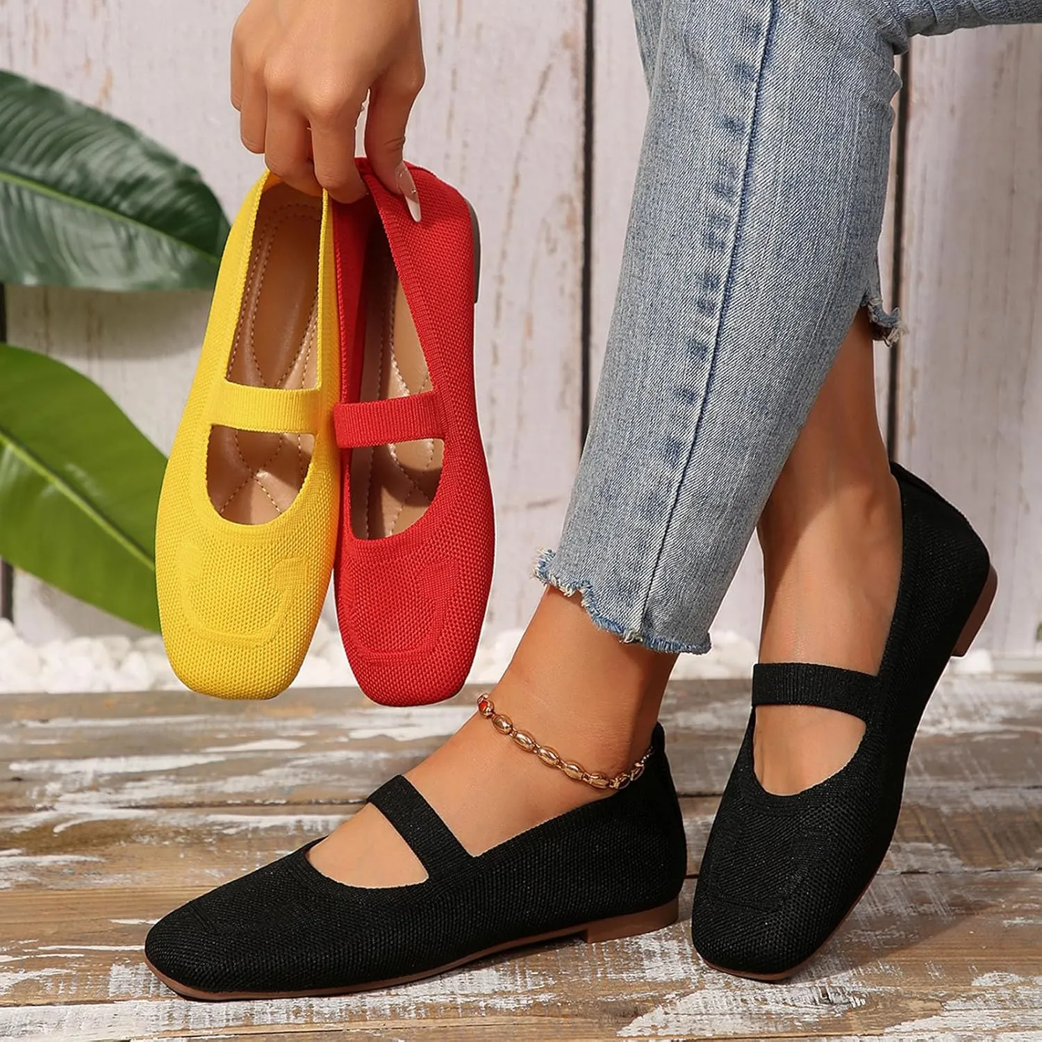 Women's Non-Slip Orthopedic Flats Shoes with Round Toe, Knit Mesh Breathable Arch Support Casual Shoes for Walking
