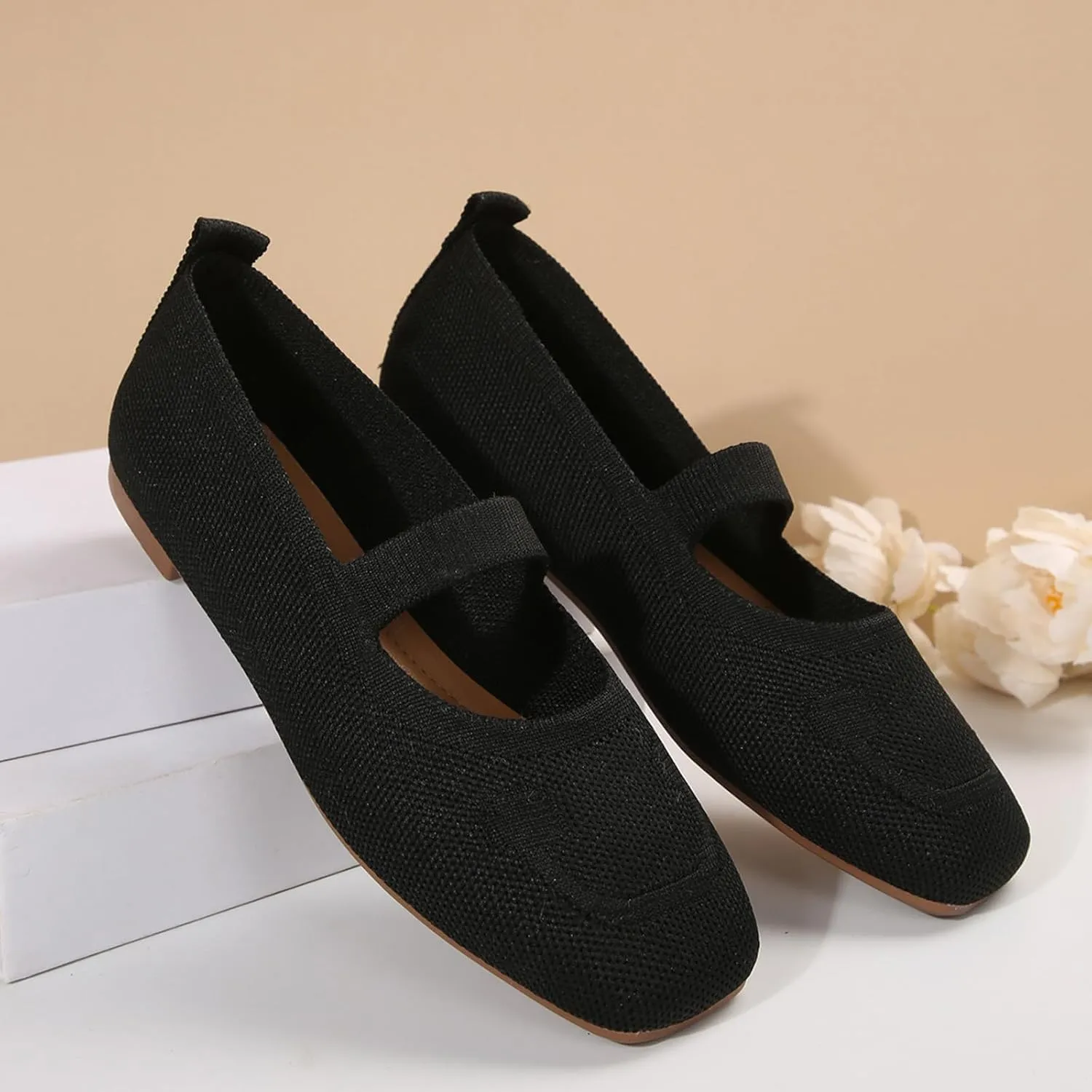 Women's Non-Slip Orthopedic Flats Shoes with Round Toe, Knit Mesh Breathable Arch Support Casual Shoes for Walking