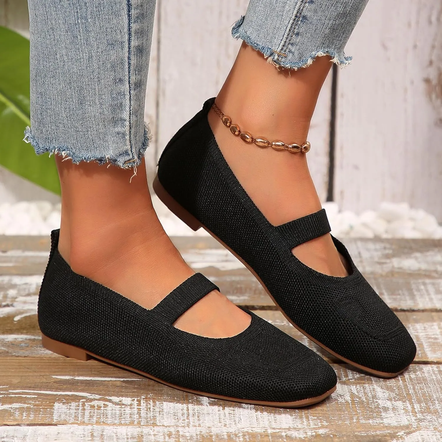 Women's Non-Slip Orthopedic Flats Shoes with Round Toe, Knit Mesh Breathable Arch Support Casual Shoes for Walking