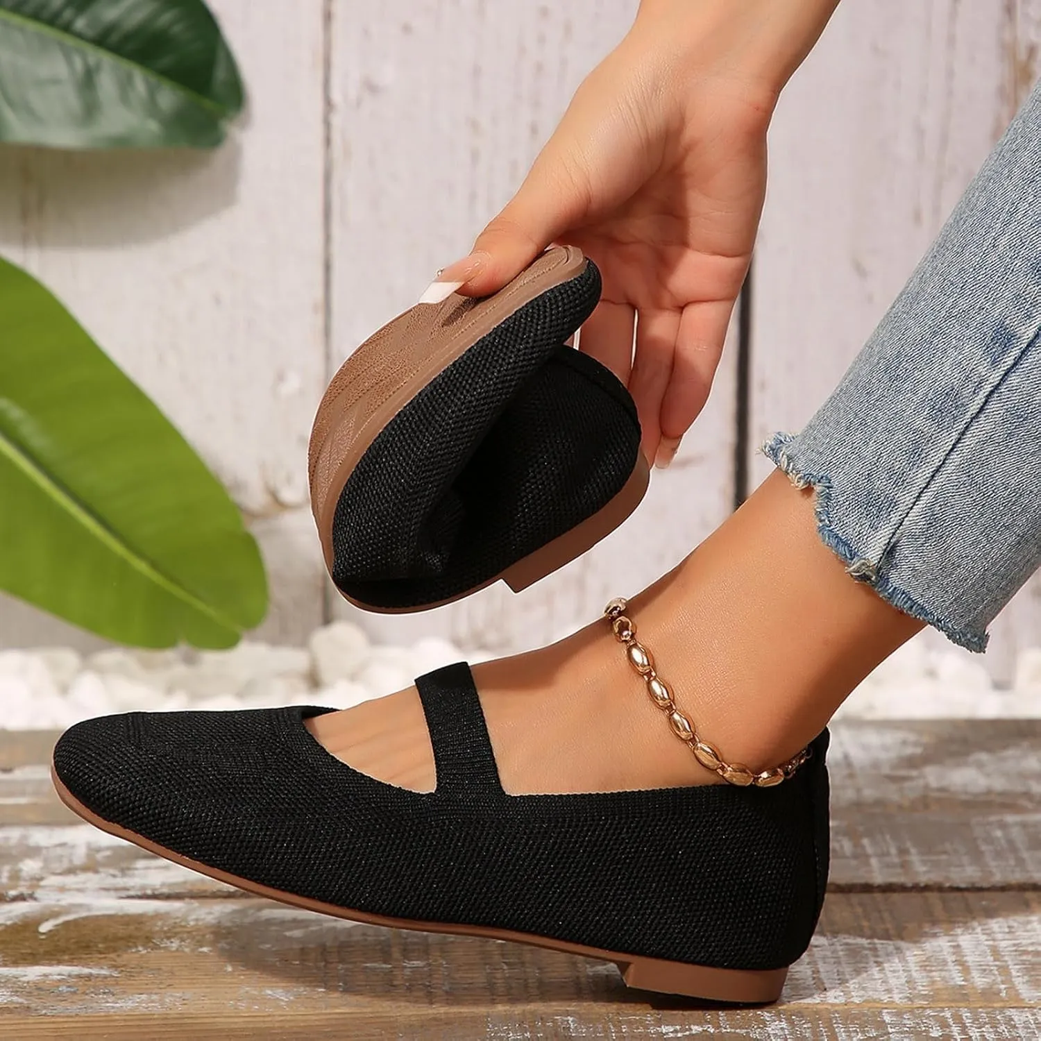 Women's Non-Slip Orthopedic Flats Shoes with Round Toe, Knit Mesh Breathable Arch Support Casual Shoes for Walking