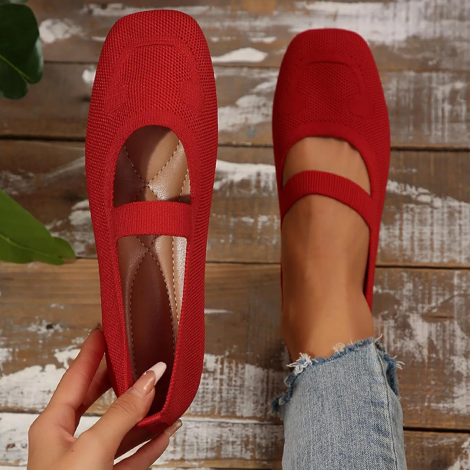 Women's Orthopedic Flats Shoes with Round Toe, Knit Mesh Breathable Arch Support Casual Non-Slip Shoes for Walking