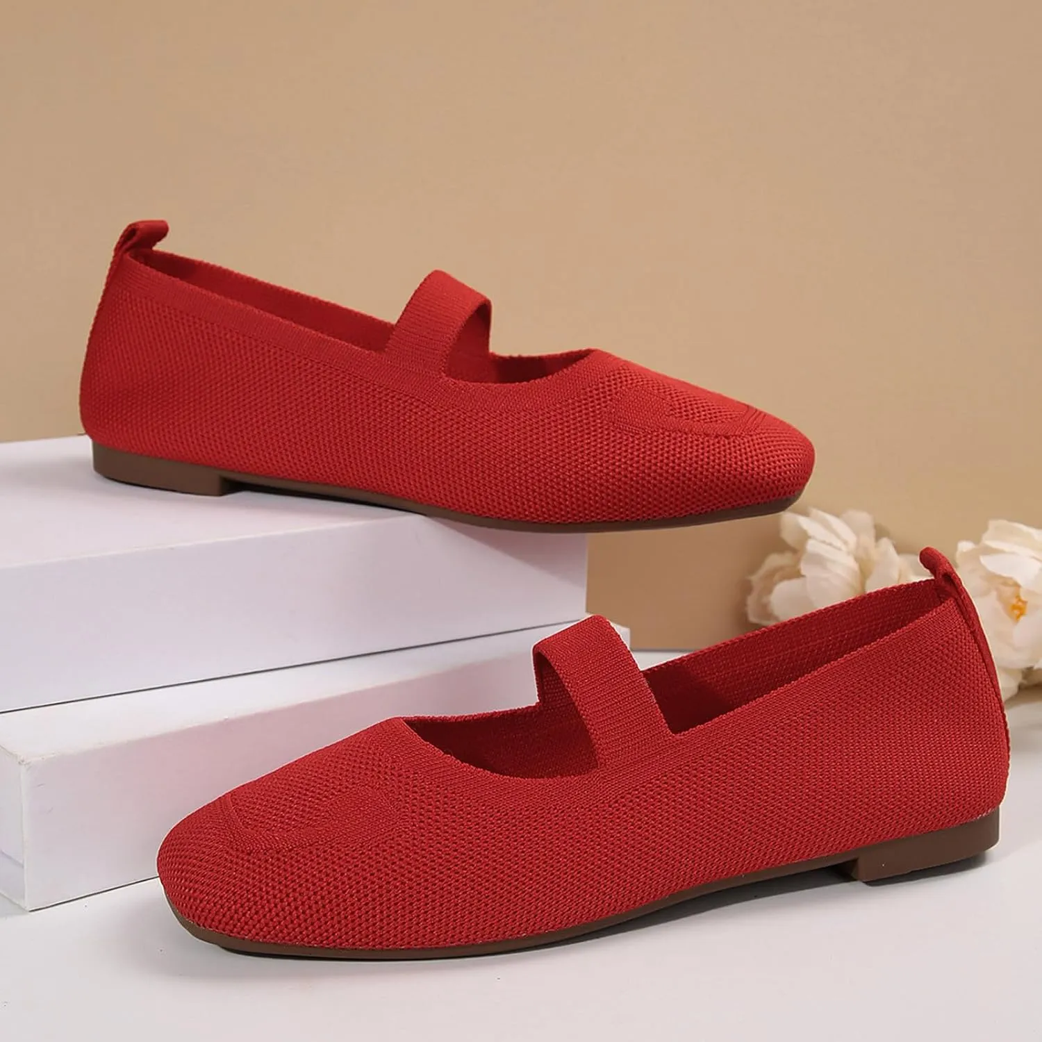 Women's Orthopedic Flats Shoes with Round Toe, Knit Mesh Breathable Arch Support Casual Non-Slip Shoes for Walking