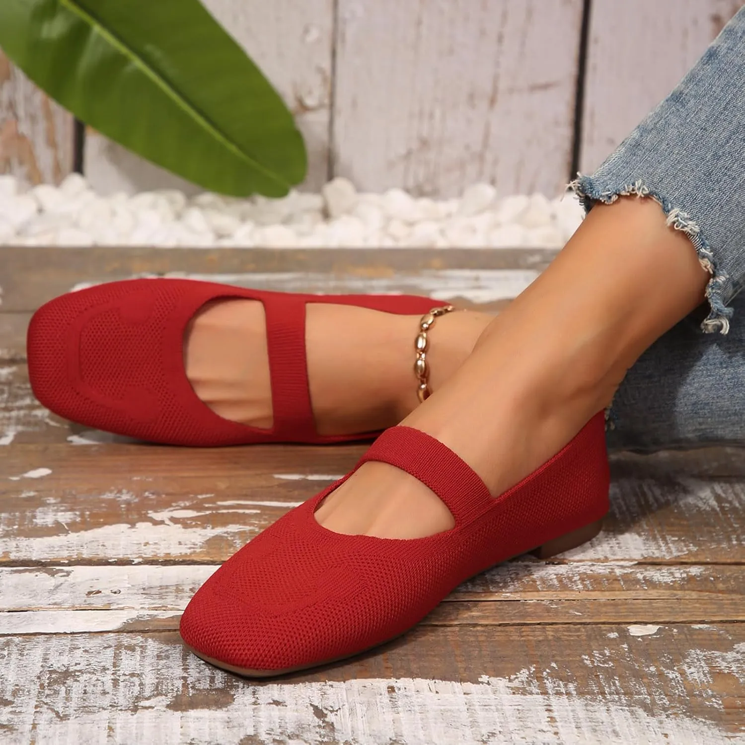 Women's Orthopedic Flats Shoes with Round Toe, Knit Mesh Breathable Arch Support Casual Non-Slip Shoes for Walking