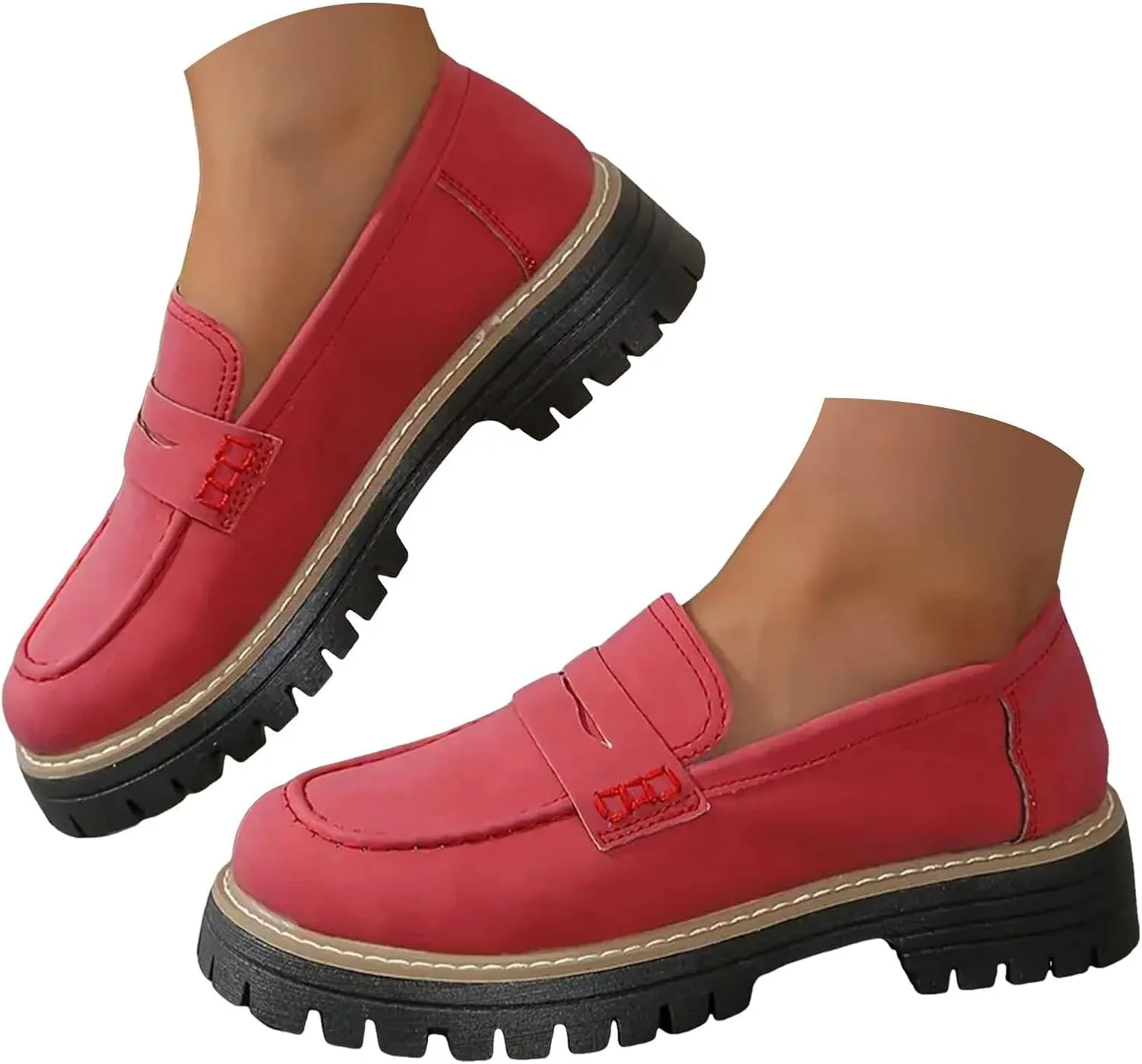 Womens Platform Loafers Shoes Slip On Platform Chunky Penny Loafer Work Office Business Casual Dress Shoe Walking Trendy Classic Flats Loafer Sneakers Sole Wide Width Comfort Driving Moccasins Shoes