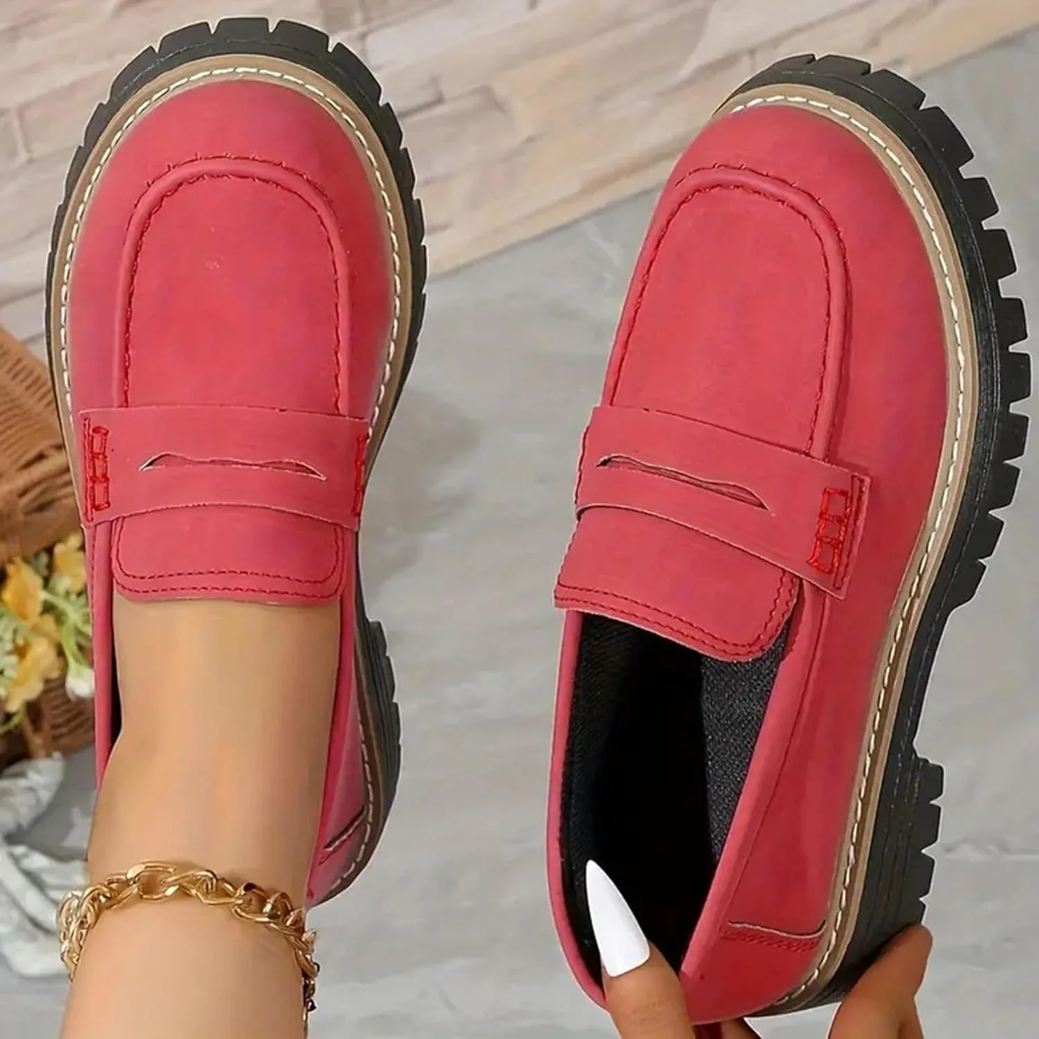Womens Platform Loafers Shoes Slip On Platform Chunky Penny Loafer Work Office Business Casual Dress Shoe Walking Trendy Classic Flats Loafer Sneakers Sole Wide Width Comfort Driving Moccasins Shoes