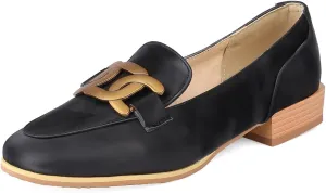 Women's Round Closed Toe Pump Loafers Pull-On Chunky Low Heel Metallic Classic Western Work Office Dress Casual Shoes Comfort Business Party Dating Shopping Daily Wear Pumps