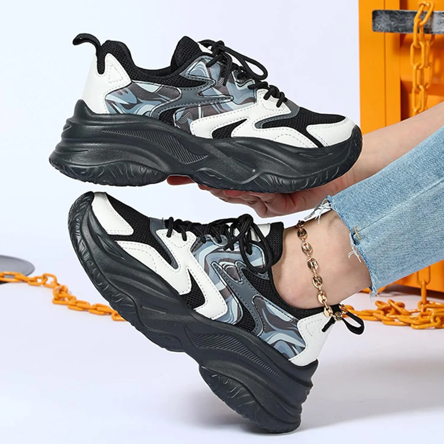 Women's Sneakers Size 9.5 Wide Walking Shoes for Women with Arch Support and Comfort Wide Black and Gold Gym Shoes for Women Women's Sneakers Wide Fit Comfy Shoes for Women Standing All Day Black