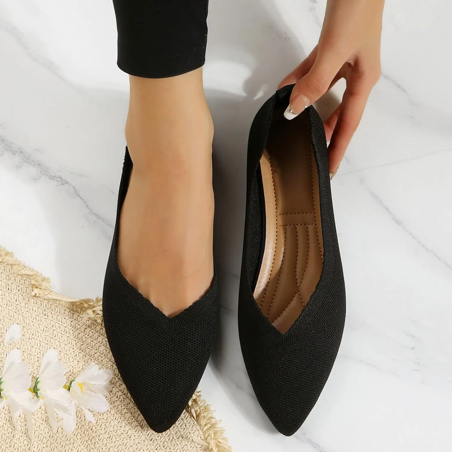 Women's Temperament Pointed Toe Loafers Breathable Mesh Shoes Comfortable Flat Shoes Soft Walking Driving Shoes