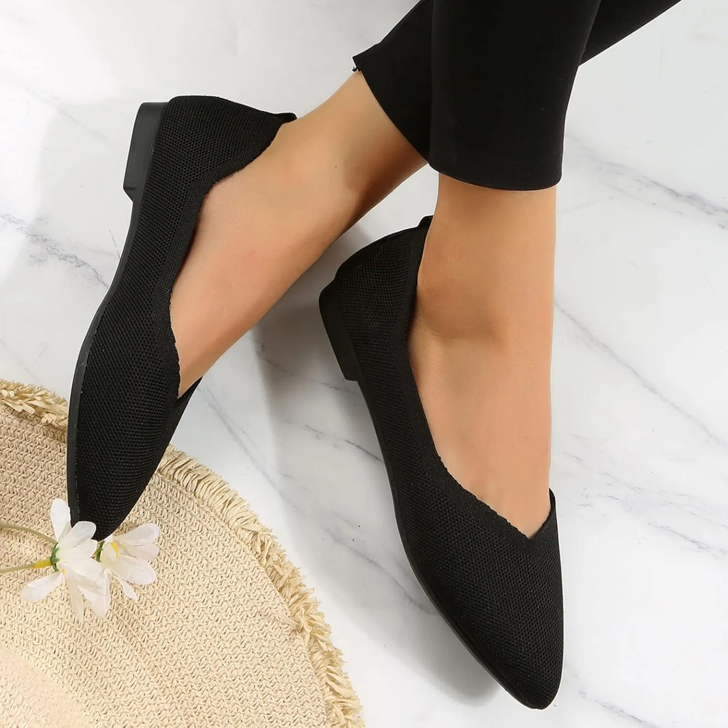 Women's Temperament Pointed Toe Loafers Breathable Mesh Shoes Comfortable Flat Shoes Soft Walking Driving Shoes