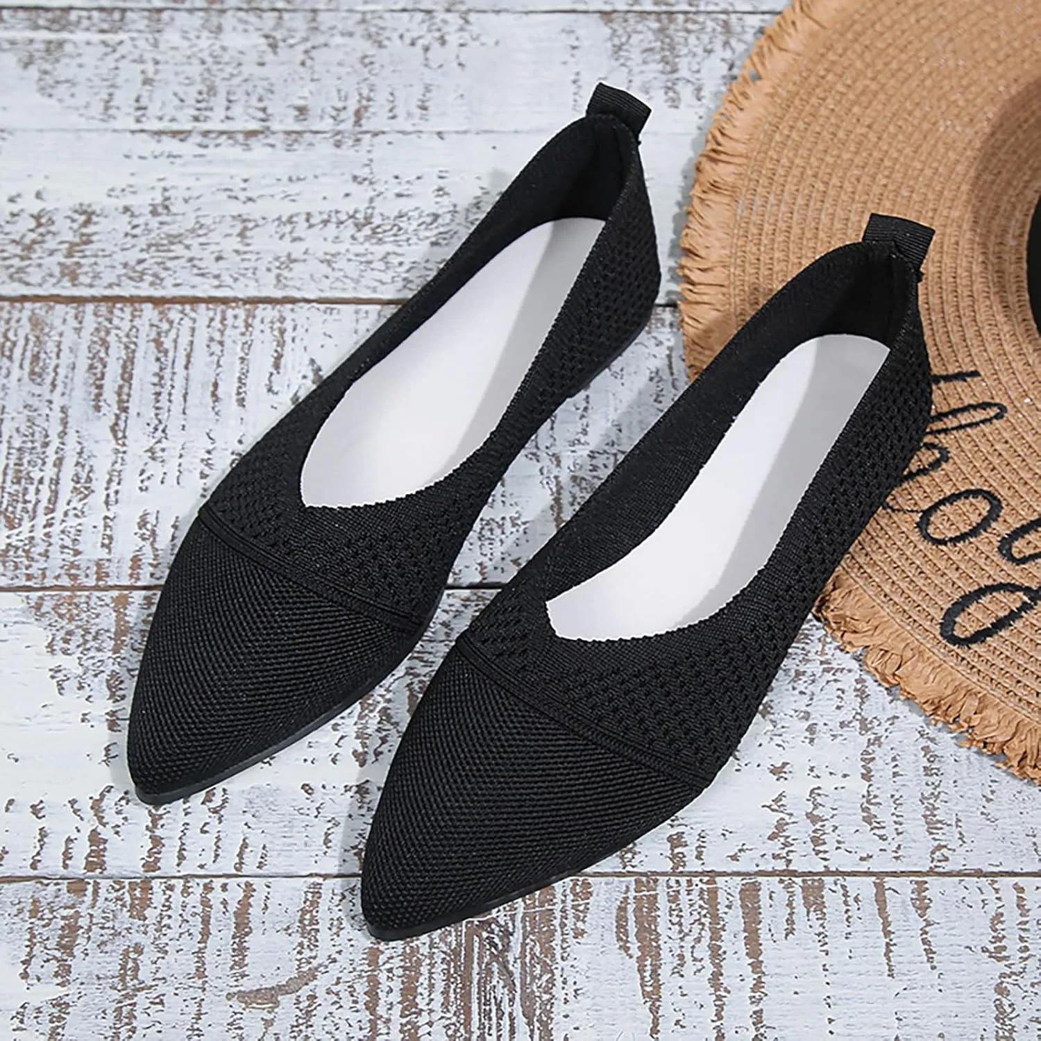 Women's Temperament Pointed Toe Loafers Soft Flat Soled Non Slip Flats Pointed Toe Breathable Driving Shoes
