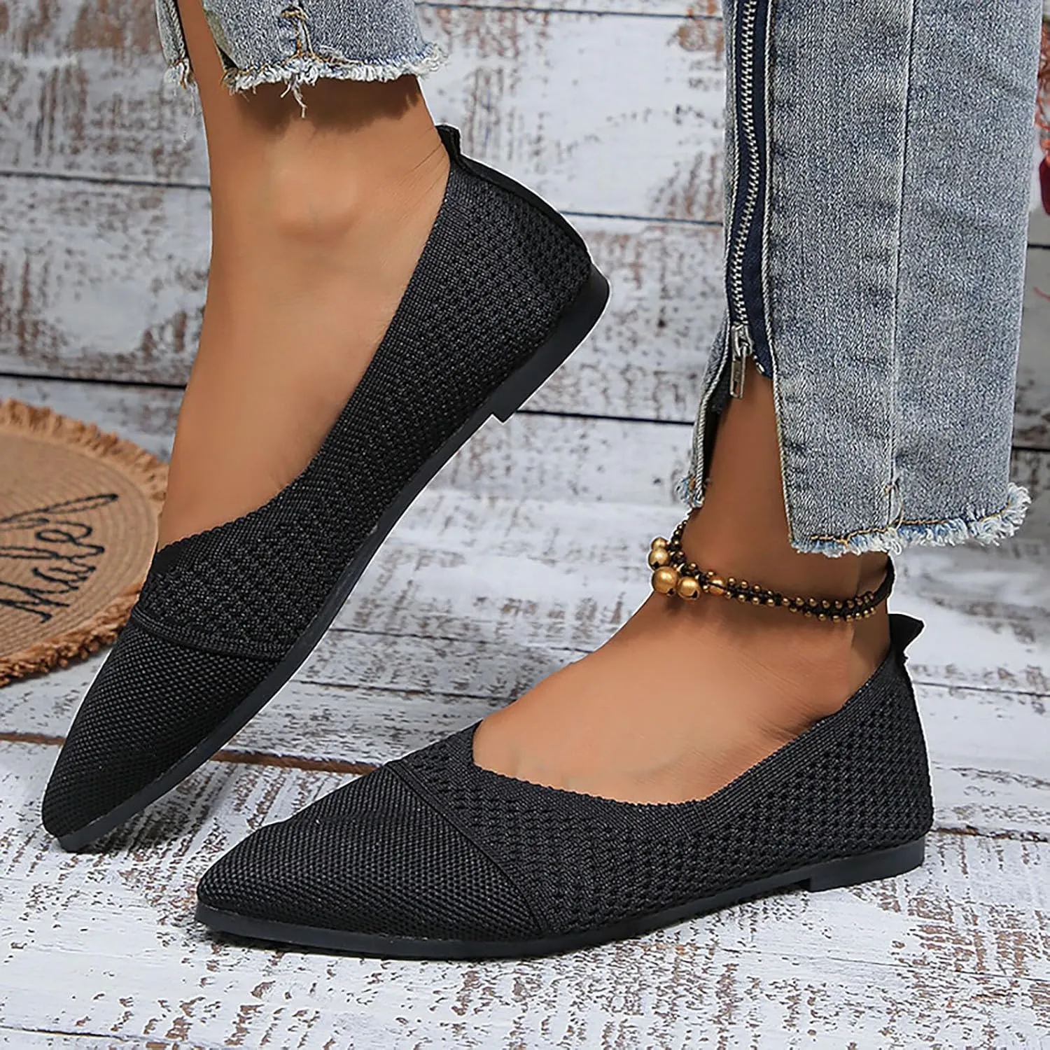 Women's Temperament Pointed Toe Loafers Soft Flat Soled Non Slip Flats Pointed Toe Breathable Driving Shoes