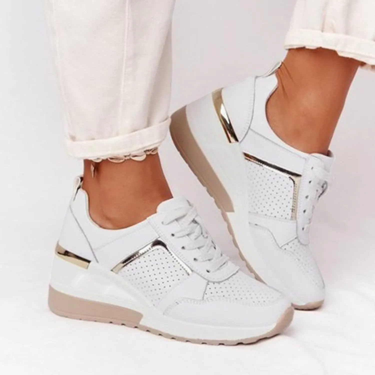 Women's Wedge Mesh Breathable Sports Shoes Round Head Sneakers Lace up Womens Fashion Shoes Lightweight Casual Breathable Sport Shoe with Arch Support