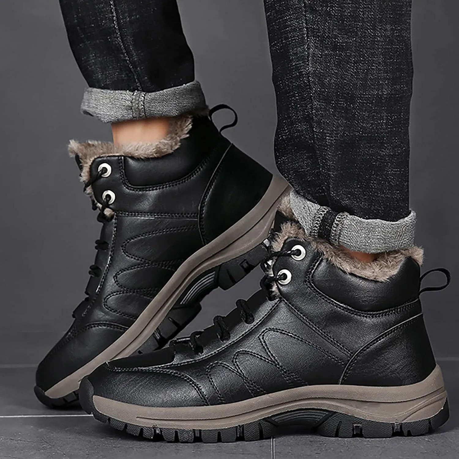 Work Boots for Men Composite Hiking Sneakers Shoes Warm Womens Safety Shoes Non Steel Toe Slip On Platform Shoes Lightweight Comfortable Hike Grounded Footwear