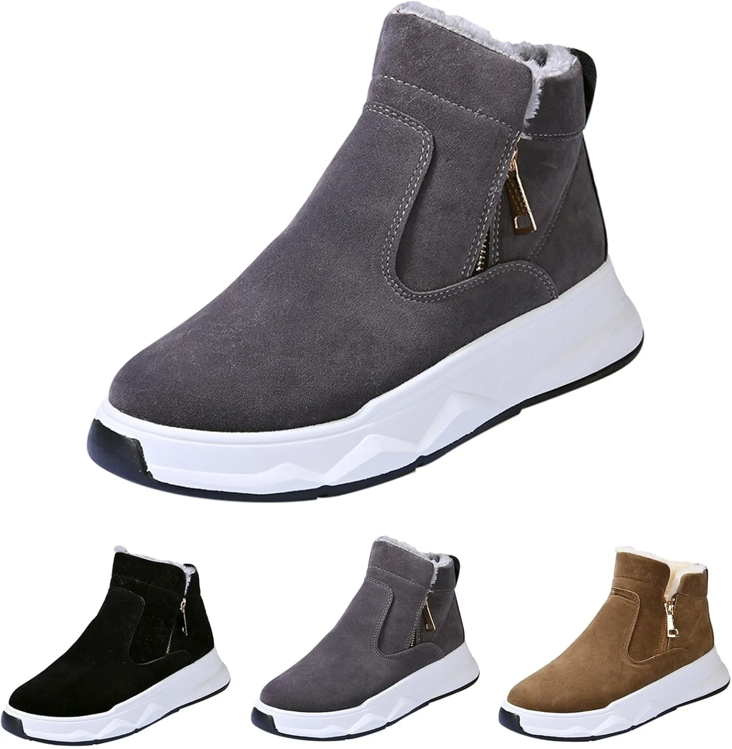 Work Boots for Men Cowboy Style Hiking Sneakers Fur Lined Ankle Boot Women Safety Shoes Soft Toe Waterproof Outdoor Shoes Lightweight Hike Grounded Footwear