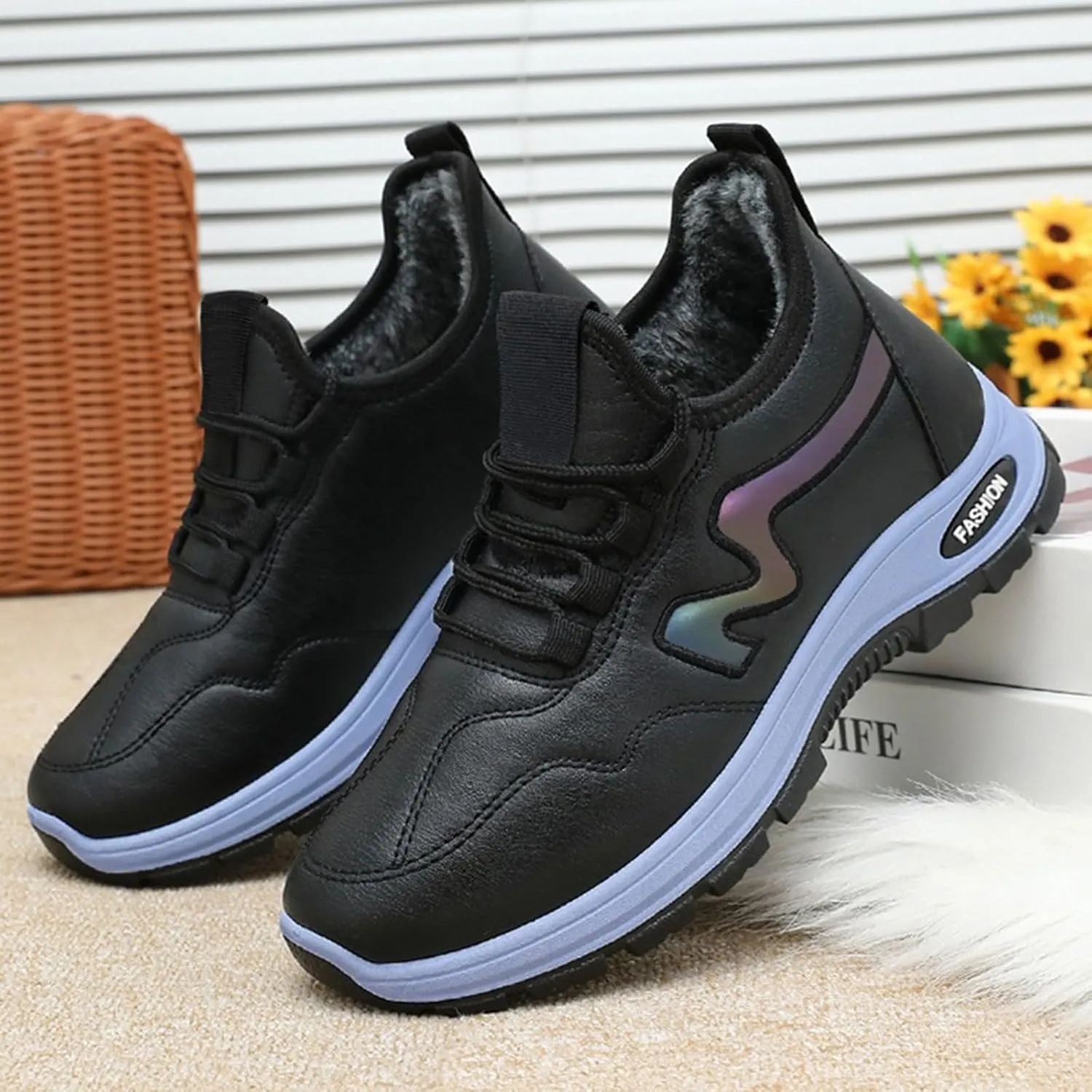 Work Boots for Men Cowboy Style Hiking Sneakers Warm Fur Lined Women Safety Toe Shoes with Zipper Outdoor Botas Waterproof Soft Toe Work Hike Grounded Footwear