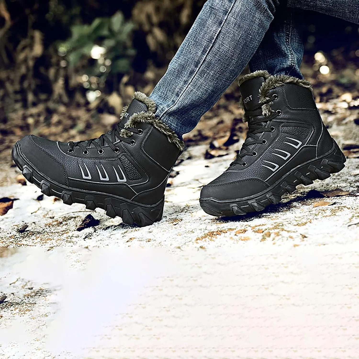 Work Boots for Men Steel Toe Hiking Sneakers Zip Up Fur Lined Workout Shoes for Women Composite Toe Slip On Platform Shoes Lightweight Comfortable Hike Grounded Footwear