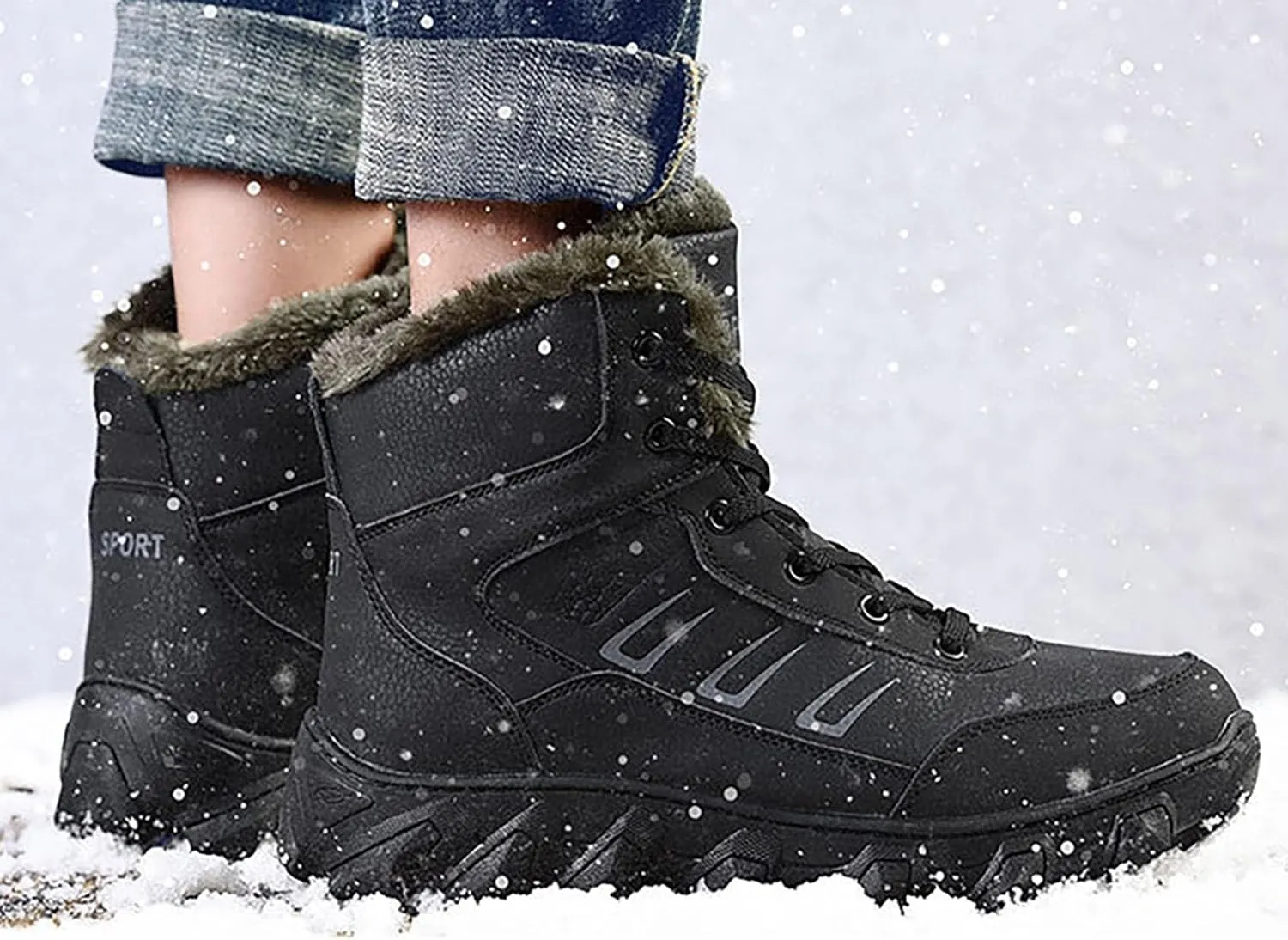 Work Boots for Men Steel Toe Hiking Sneakers Zip Up Fur Lined Workout Shoes for Women Composite Toe Slip On Platform Shoes Lightweight Comfortable Hike Grounded Footwear