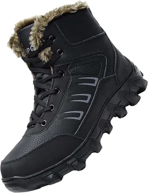 Work Boots for Men Steel Toe Hiking Sneakers Zip Up Fur Lined Workout Shoes for Women Composite Toe Slip On Platform Shoes Lightweight Comfortable Hike Grounded Footwear