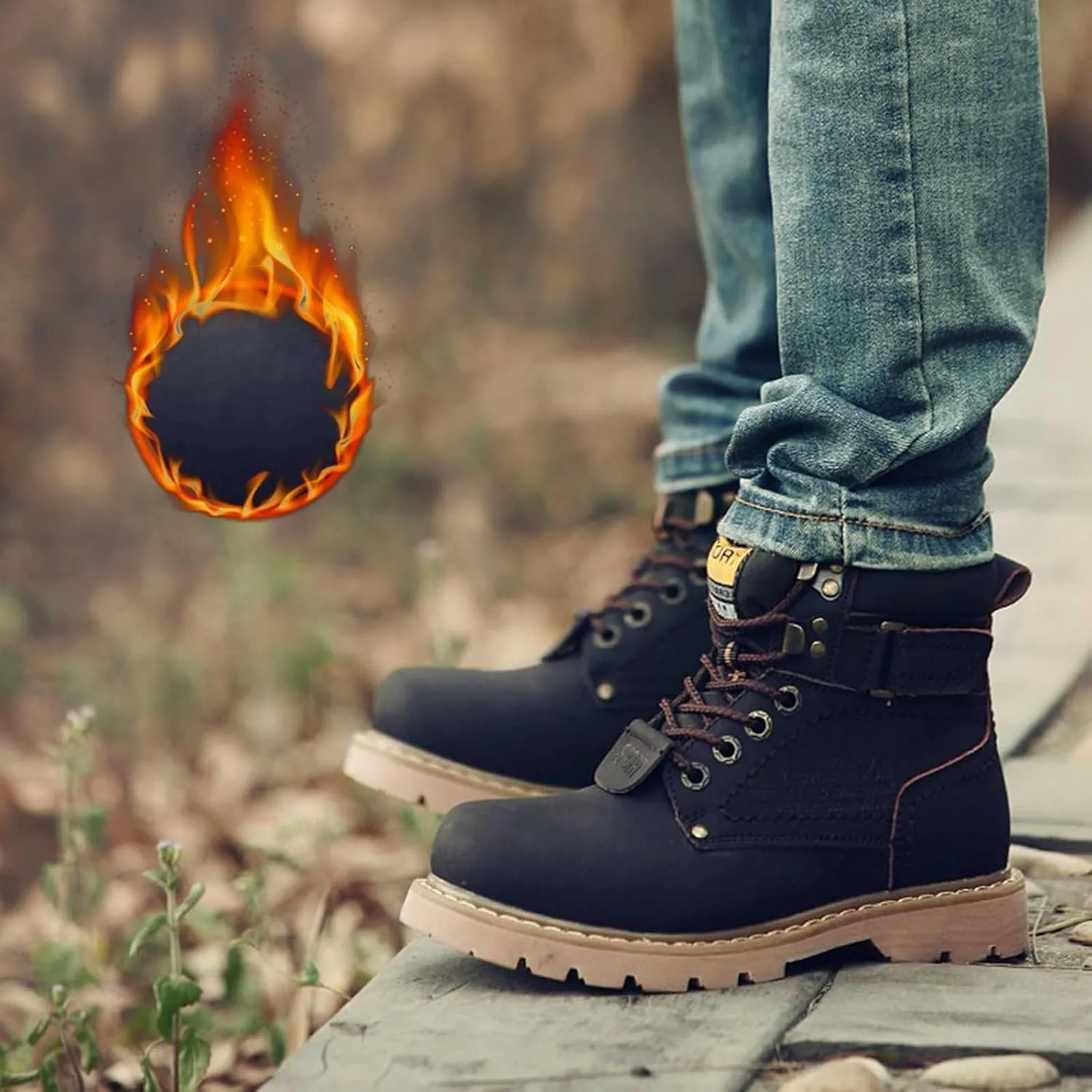 Work Boots for Men Waterproof Hiking Sneakers Shoes with Fur Lined Workout Shoes for Women Insulated Winter Outdoor Botas Waterproof Non Slip Hike Grounded Footwear