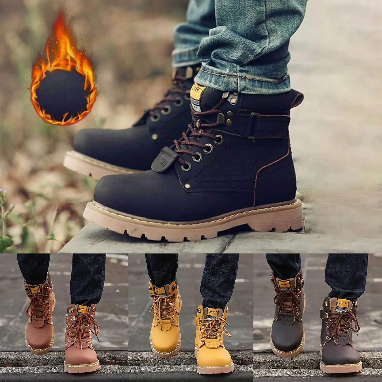 Work Boots for Men Waterproof Hiking Sneakers Shoes with Fur Lined Workout Shoes for Women Insulated Winter Outdoor Botas Waterproof Non Slip Hike Grounded Footwear