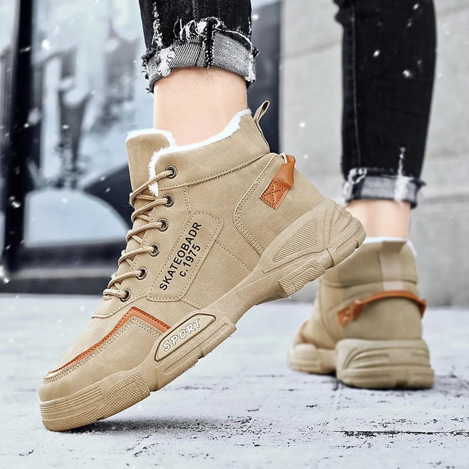 Work Boots for Men Waterproof Hiking Sneakers Warm Fur Lined Women's Safety Toe Shoes Nonslip Platform Sneakers Indestructible Hike Grounded Footwear