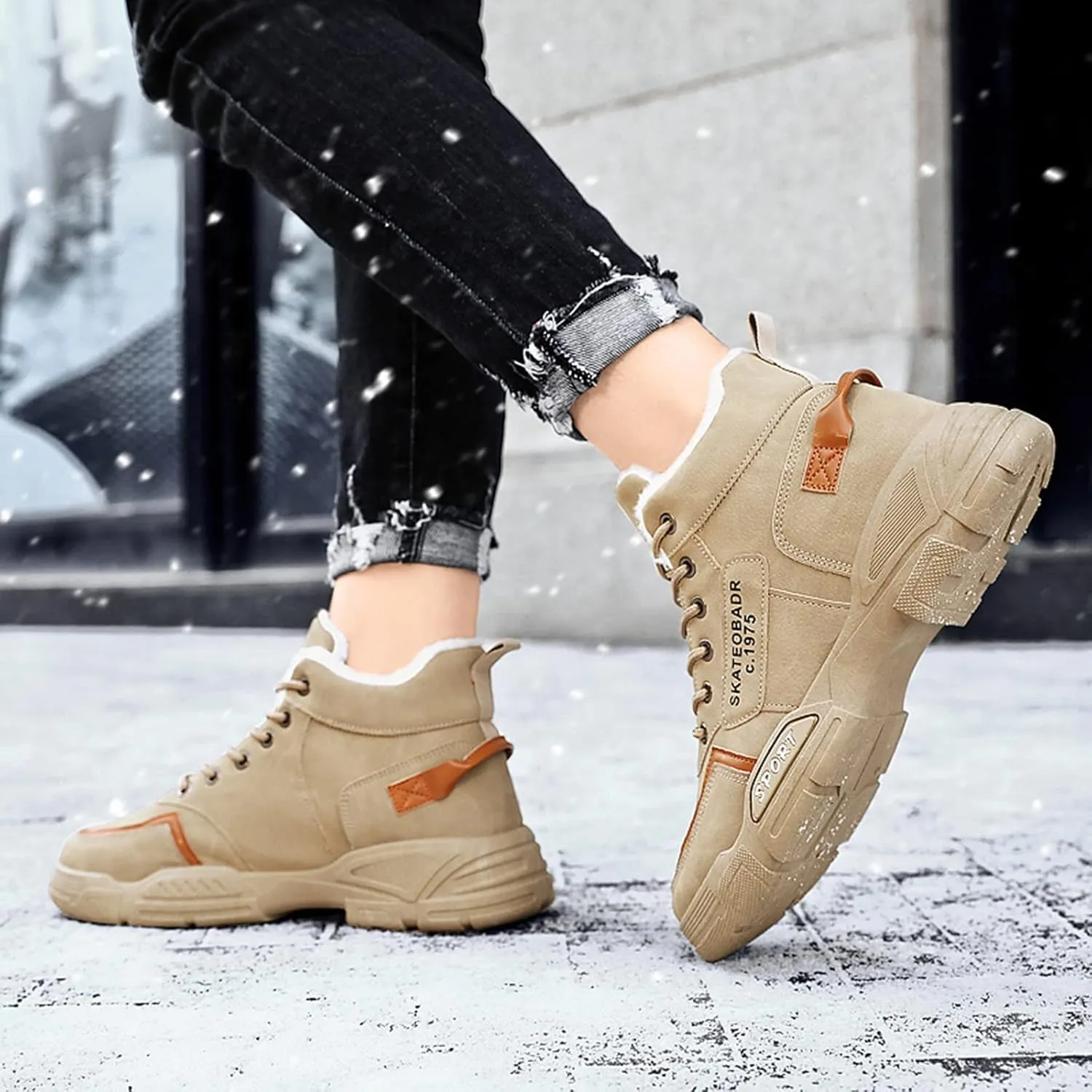 Work Boots for Men Waterproof Hiking Sneakers Warm Fur Lined Women's Safety Toe Shoes Nonslip Platform Sneakers Indestructible Hike Grounded Footwear