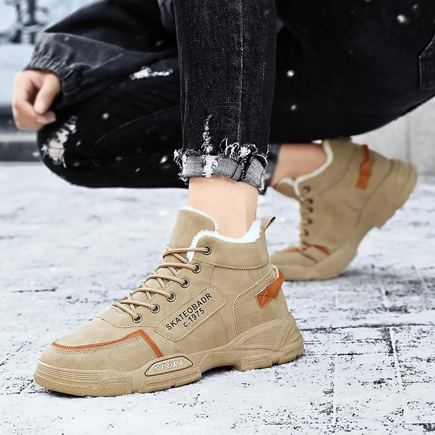 Work Boots for Men Waterproof Hiking Sneakers Warm Fur Lined Women's Safety Toe Shoes Nonslip Platform Sneakers Indestructible Hike Grounded Footwear