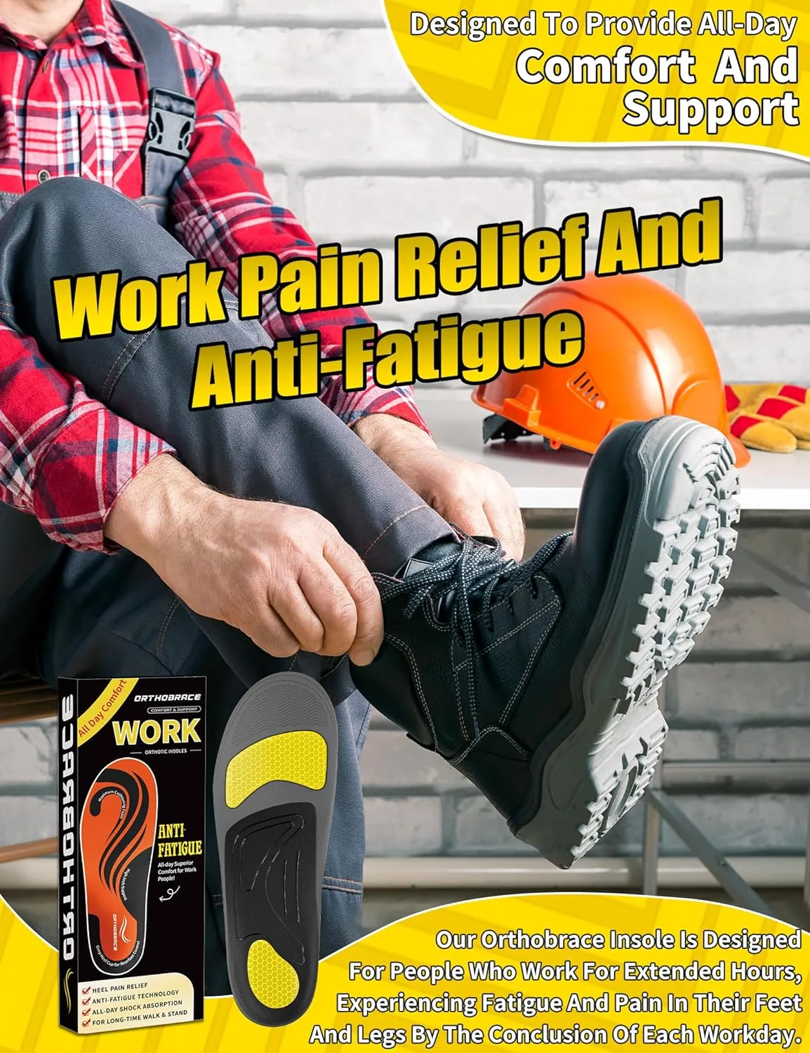Work Orthotic Insoles for All Day Comfort, Anti Fatigue High Arch Support Shoe Inserts Men Women for Relieve Foot Pain, Plantar Fasciitis, Work Boot Insoles for Standing All Day-L